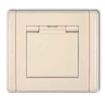 Gniazdo bryzgoszczelne z uziemieniem SCHUKO 2P+Z klapka beżowa, przesłony torów prądowych Karlik seria FLEXI 1FGPB-1sp kolor beżowy