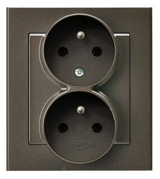 Gniazdo podwójne z uziemieniem z funkcją niezamienności faz, kompletne z ramką seria SONATA kolor Czekoladowy metalik symbol GP-2RC/40