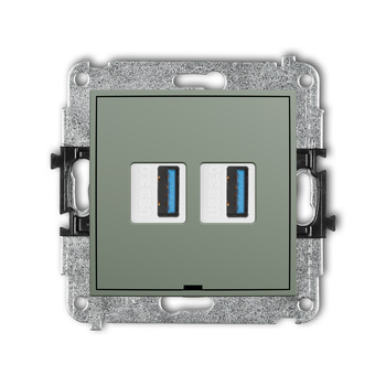 Mechanizm gniazda podwójnego 2xUSB A-A 3.0, bez pola opisowego Karlik seria ICON 61IGUSBBO-6 kolor szałwiowy