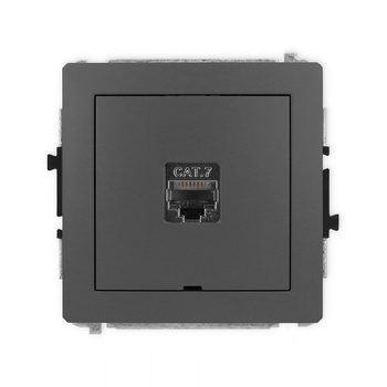 Mechanizm gniazda komputerowego pojedynczego 1xRJ45, kat. 7, ekranowany, 8-stykowy, bez pola opisowego Karlik seria DECO 28DGKBO-9 kolor grafitowy mat