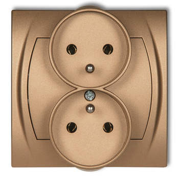 Gniazdo podwójne do ramki poziomej z uziemieniem 2x2P+Z bez przesłon torów prądowych Karlik seria LOGO 8LGPR-2z kolor złoty metalik