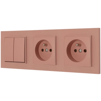 Włącznik podwójny i dwa gniazda pojedyncze z ramką kwadratową seria MINI kolor łososiowy