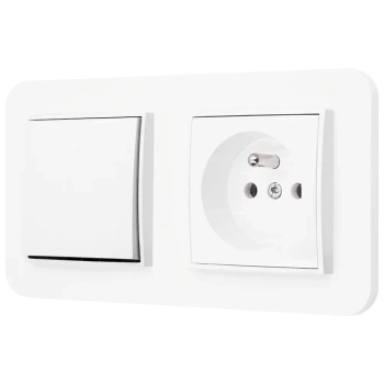 Włącznik pojedynczy z gniazdem pojedynczym z ramką zaokrągloną seria MINI kolor biały