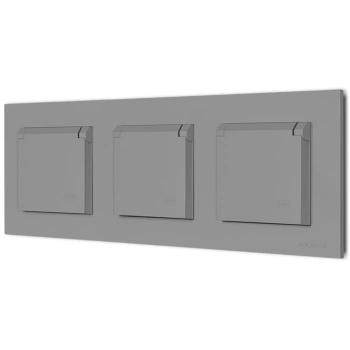 Trzy gniazda hermetyczne z ramką seria Bella kolor popiel mat