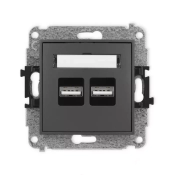 Mechanizm ładowarki USB podwójnej 2xUSB A, 15,5W max., 5V, 3.1A Karlik seria MINI 28MCUSB-6 kolor grafitowy mat
