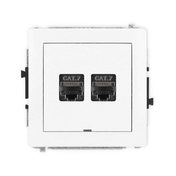 Mechanizm gniazda komputerowego podwójnego 2xRJ45, kat. 7, ekranowany, 8-stykowy, bez pola opisowego Karlik seria DECO DGKBO-10 kolor biały