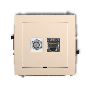 Mechanizm gniazda antenowego poj. typu F SAT + gniazda komp. poj. 1xRJ45, kat. 6 ekranowany, 8-stykowy, bez pola opisowego Karlik seria DECO 1DGFKBO-5 kolor beżowy