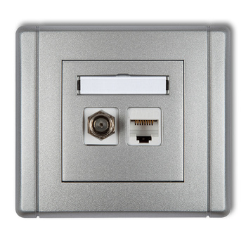 Gniazdo antenowe poj. typu F SAT + gniazdo komp. poj. 1xRJ45, kat. 6 ekranowane, 8-stykowe Karlik seria FLEXI 7FGFK-5 kolor srebrny metalik