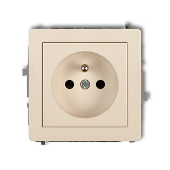 Mechanizm gniazda pojedynczego z uziemieniem 2P+Z z przesłonami torów Karlik seria DECO 1DGP-1zp kolor beżowy