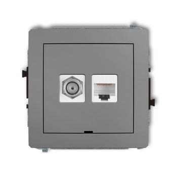 Mechanizm gniazda antenowego poj. typu F SAT + gniazda komp. poj. 1xRJ45, kat. 6, 8-stykowy, bez pola opisowego Karlik seria DECO 27DGFKBO-3 kolor szary mat