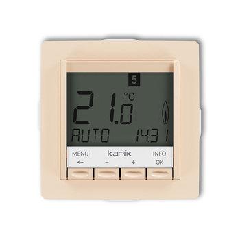 Mechanizm uniwersalnego elektronicznego tygodniowego regulatora temperatury podświetlenie białe Karlik seria DECO 1DRT-3.1 kolor beżowy