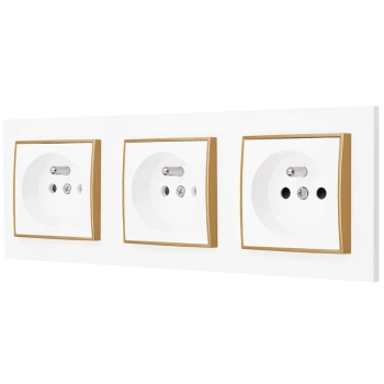 Trzy gniazda pojedyncze z ramką prostą seria MINI kolor biały mat/złoty