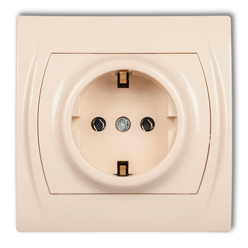Gniazdo pojedyncze z uziemieniem SCHUKO 2P+Z bez przesłon torów prądowych Karlik seria LOGO 1LGP-1s kolor beżowy
