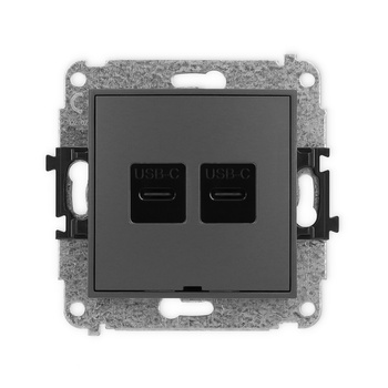 Mechanizm gniazda podwójnego 2xUSB C-C, bez pola opisowego Karlik seria ICON 28IGUSBBO-8 kolor grafitowy mat