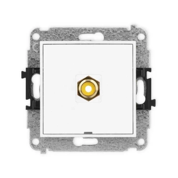 Mechanizm gniazda pojedynczego RCA, bez pola opisowego typu cinch - żółty, pozłacany Karlik seria MINI 25MGRCABO-1 kolor biały mat