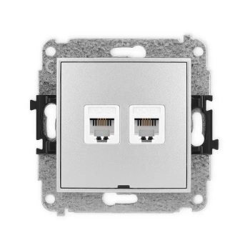 Mechanizm gniazda telefonicznego podwójnego 2xRJ11, 4-stykowy, beznarzędziowe, bez pola opisowego Karlik seria MINI 7MGTBO-2 kolor srebrny metalik