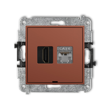Mechanizm gniazda pojedynczego HDMI 2.0, 4K + gniazda komp. poj. 1xRJ45, kat. 6, ekranowany, 8-stykowy, bez pola opisowego Karlik seria ICON 63IGHKBO-46 kolor terakota