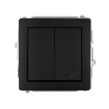 Mechanizm łącznika jednobiegunowego ze schodowym wspólne zasilanie Karlik seria DECO 12DWP-10.1 kolor czarny mat
