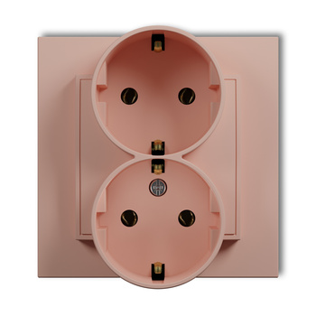 Gniazdo podwójne z uziemieniem SCHUKO 2x2P+Z bez przesłon torów prądowych Karlik seria MINI 62MGP-2s kolor łososiowy