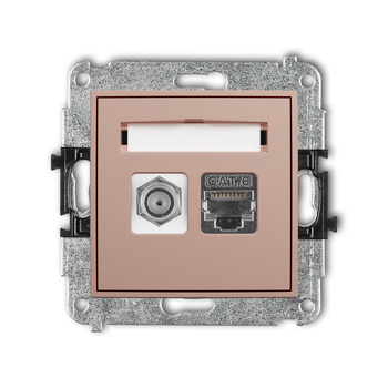 Mechanizm gniazda antenowego poj. typu F SAT + gniazda komp. poj. 1xRJ45, kat. 6 ekranowany, 8-stykowy Karlik seria MINI 62MGFK-5 kolor łososiowy