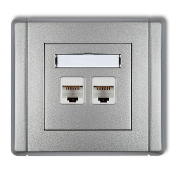 Gniazdo komputerowe podwójne 2xRJ45, kat. 5e, 8-stykowe Karlik seria FLEXI 7FGK-2 kolor srebrny metalik