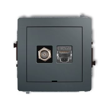 Mechanizm gniazda antenowego poj. typu F SAT + gniazda komp. poj. 1xRJ45, kat. 6 ekranowany, 8-stykowy, bez pola opisowego Karlik seria DECO 28DGFKBO-5 kolor grafitowy mat