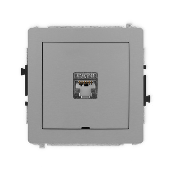 Mechanizm gniazda komputerowego pojedynczego 1xRJ45, kat. 6, ekranowany, 8-stykowy, bez pola opisowego Karlik seria DECO 27DGKBO-5 kolor szary mat