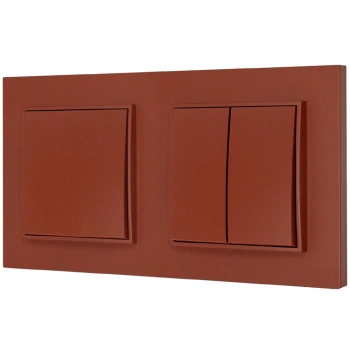 Dwa włączniki pojedynczy i podwójny z ramką kwadratową seria MINI kolor terakota