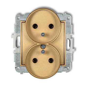 Mechanizm gniazda podwójnego do ramki z uziemieniem 2x2P+Z bez przesłon torów prądowych Karlik seria ICON 29IGPR-2z kolor złoty