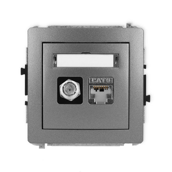 Mechanizm gniazda antenowego poj. typu F SAT + gniazda komp. poj. 1xRJ45, kat. 6 ekranowany, 8-stykowy Karlik seria DECO 11DGFK-5 kolor grafitowy