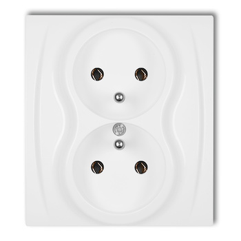 Gniazdo podwójne z uziemieniem 2x2P+Z bez przesłon torów prądowych Karlik seria LOGO LGP-2z kolor biały