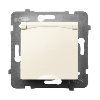 Gniazdo bryzgoszczelne z uziemieniem IP-44 wieczko w kolorze wyrobu seria ARIA kolor Ecru symbol GPH-1UZ/m/27/w