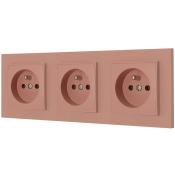 Trzy gniazda pojedyncze z ramką kwadratową seria MINI kolor łososiowy