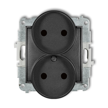 Mechanizm gniazda podwójnego do ramki bez uziemienia 2x2P z przesłonami torów Karlik seria ICON 11IGPR-2p kolor grafitowy