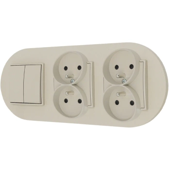 Włącznik podwójny i dwa gniazda podwójne z ramką okrągłą seria MINI kolor taupe
