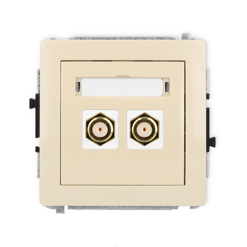 Mechanizm gniazda antenowego podwójnego typu F SAT pozłacany Karlik seria DECO 1DGF-2.1 kolor beżowy