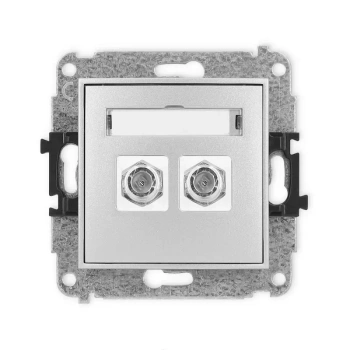 Mechanizm gniazda antenowego podwójnego typu F SAT niklowany Karlik seria MINI 7MGF-2 kolor srebrny metalik