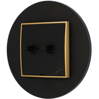 Włącznik schodowy podwójny w stylu USA ramka okrągła seria Mini kolor czarny mat/złoty