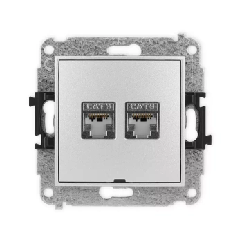 Mechanizm gniazda komputerowego podwójnego 2xRJ45, kat. 6, ekranowany, 8-stykowy, bez pola opisowego Karlik seria MINI 7MGKBO-6 kolor srebrny metalik