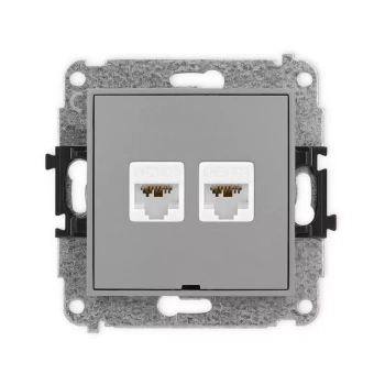 Mechanizm gniazda komputerowego podwójnego 2xRJ45, kat. 6A, 8-stykowy, bez pola opisowego Karlik seria MINI 27MGKBO-8 kolor szary mat