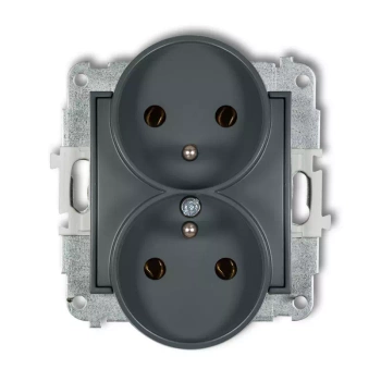 Mechanizm gniazda podwójnego do ramki z uziemieniem 2x2P+Z bez przesłon torów prądowych Karlik seria ICON 28IGPR-2z kolor grafitowy mat