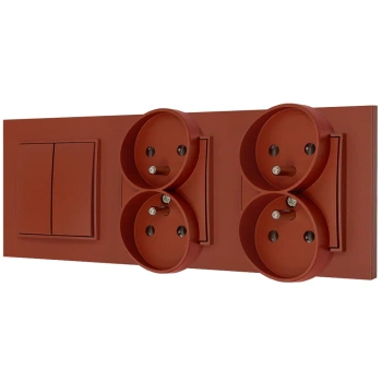 Włącznik podwójny i dwa gniazda podwójne z ramką kwadratową seria MINI kolor terakota