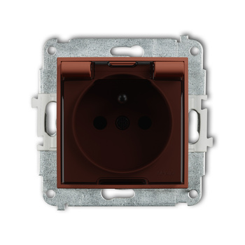 Mechanizm gniazda bryzgoszczelnego z uziemieniem 2P+Z klapka dymna, przesłony torów prądowych Karlik seria ICON 63IGPB-1zdp kolor terakota