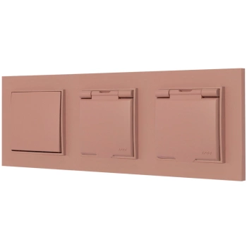 Włącznik pojedynczy i dwa gniazda hermetyczne z ramką kwadratową seria MINI kolor łososiowy