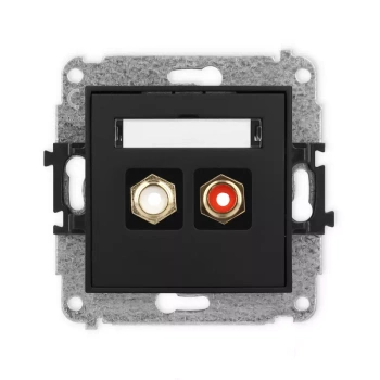 Mechanizm gniazda podwójnego RCA typu cinch - biały i czerwony, pozłacany Karlik seria MINI 12MGRCA-2 kolor czarny mat