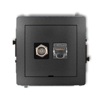 Mechanizm gniazda antenowego poj. typu F SAT + gniazda komp. poj. 1xRJ45, kat. 6 ekranowany, 8-stykowy, bez pola opisowego Karlik seria DECO 11DGFKBO-5 kolor grafitowy