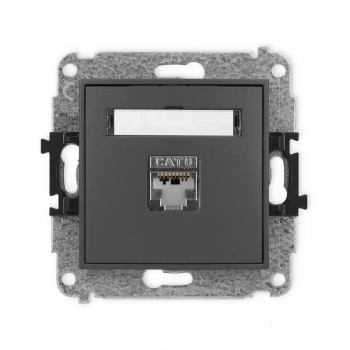 Mechanizm gniazda komputerowego pojedynczego 1xRJ45, kat. 6, ekranowany, 8-stykowy Karlik seria MINI 28MGK-5 kolor grafitowy mat