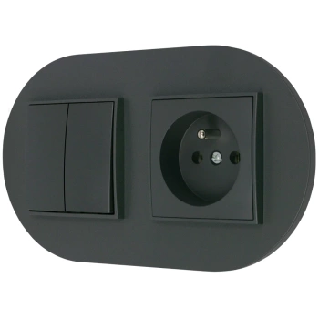 Włącznik podwójny z gniazdem pojedynczym z ramką okrągłą seria MINI kolor grafitowy mat