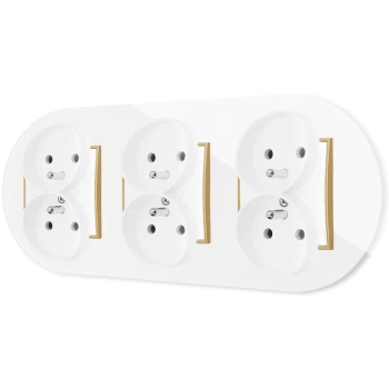 Trzy gniazda podwójne z ramką okrągłą efekt szkła seria ICON kolor biały/złoty