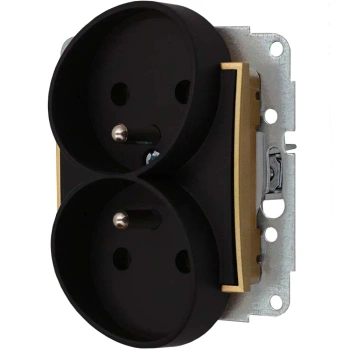 Gniazdo podwójne bez ramki bezpieczne kolor czarny mat/złoty